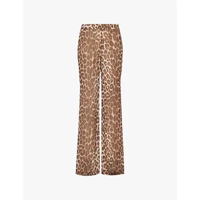 Zimmermann Womens Chocolate Leopard Print Flared-leg High-rise Crepe Trousers In Animalier1