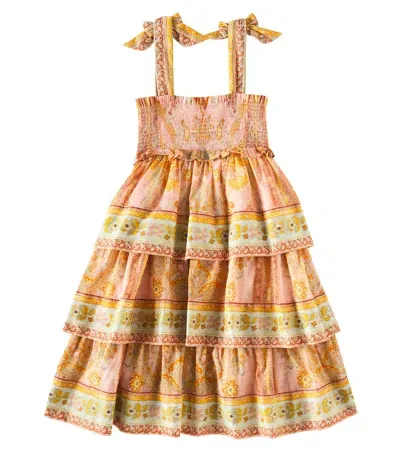 Zimmermann Kids' Wylie Tiered Shirred Printed Cotton Dress In Pink