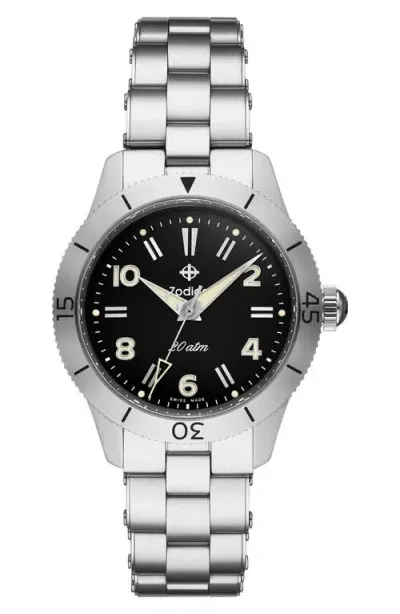 Zodiac Ref. 691 Manual Wind Stainless Steel Bracelet Watch, 36mm In Silver