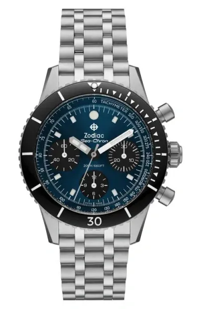 Zodiac Sea Chron Chronograph, 42mm In Blue/silver