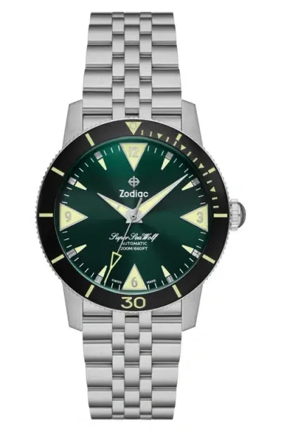 Zodiac Men's Super Sea Wolf Skin Diver Automatic Bracelet Watch, 39mm In Steel