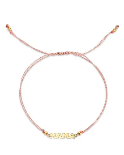 Zoë Chicco 14k Yellow Gold Midi Bitty Symbols Mama Pink Cord Bolo Bracelet In Pink/gold