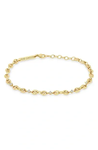 Zoë Chicco Diamond Station Puffed Mariner Chain In Yellow Gold