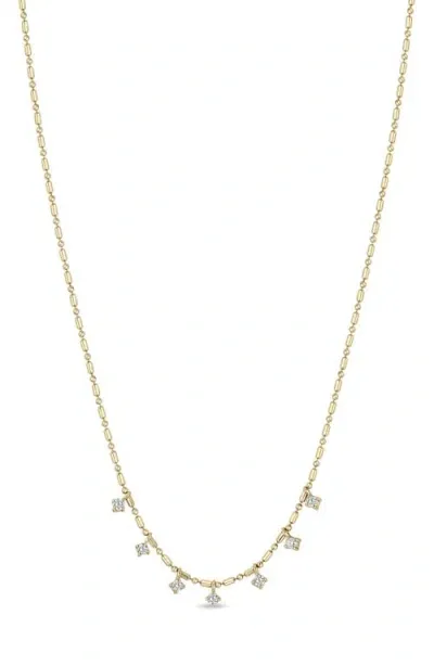 Zoë Chicco 14k Yellow Gold Prong Diamonds Diamond Dangle Collar Necklace, 16