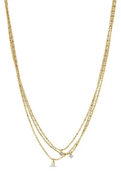 Zoë Chicco Layered Diamond Charm Necklace In Yellow Gold