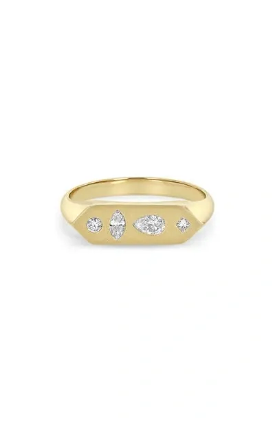 Zoë Chicco Mosaic Bar Diamond Signet Ring In 14k Yellow Gold