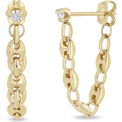 Zoë Chicco Puffed Mariner Chain Drop Earrings In Gold