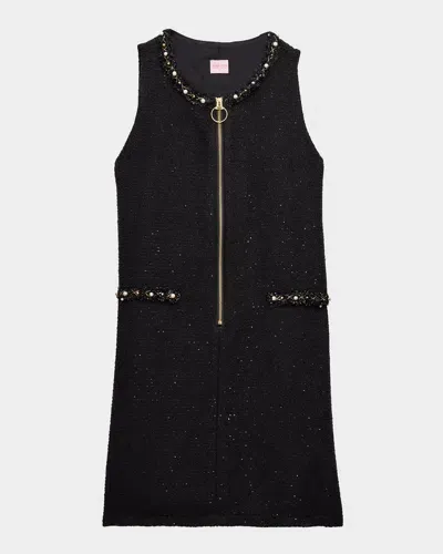 Zoe Kids' Girl's Julia Pearly Embellished Tweed Dress In Black