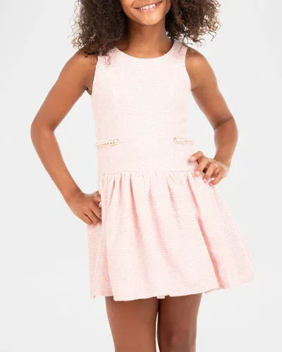 Zoe Kids' Girl's Kate Pearl-trim Tweed Dress In Pink