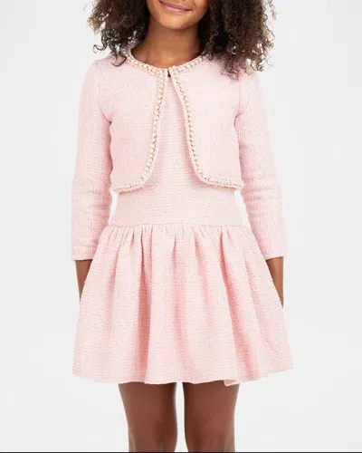 Zoe Kids' Girl's Megan Tweed Jacket W/ Pearl Trim In Pink