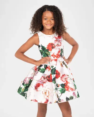 Zoe Kids' Girl's Sophia Large Floral-print Dress In White Red