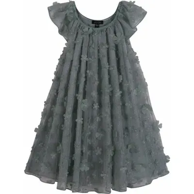 Zunie Kids' 3d Floral Appliqué Party Dress In Sage