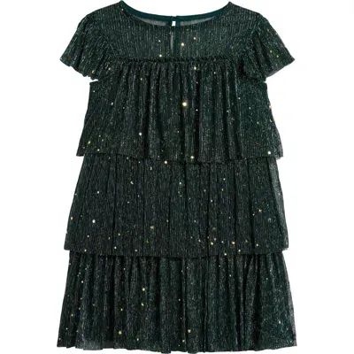 Zunie Kids' Confetti Metalllic Tiered Party Dress In Hunter Green