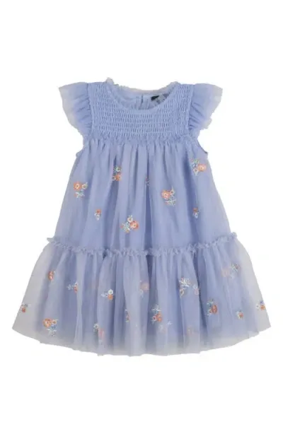 Zunie Kids' Embroidered Mesh Dress In Powder Blue