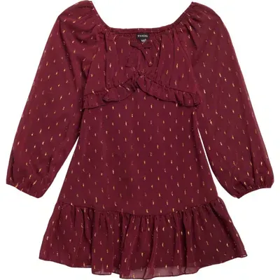 Zunie Kids' Emma Long Sleeve Metallic Clip Dot Dress In Burgundy/gold