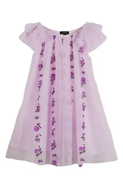 Zunie Kids' Float Floral Embroidered Tulle Dress In Orchid