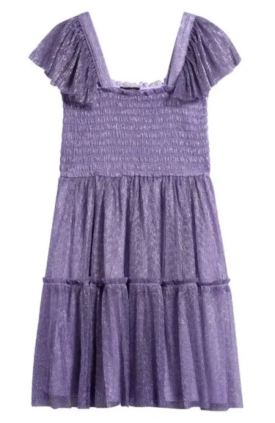 Zunie Kids' Flutter Sleeve Plissé Party Dress In Lilac