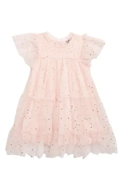 Zunie Kids' Foil Star Mesh Overlay Party Dress In Blush