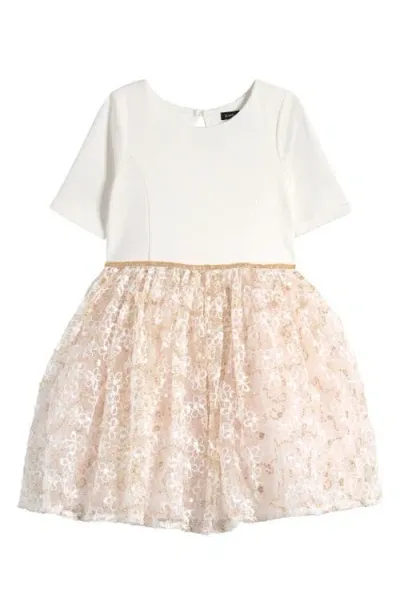 Zunie Kids' Ponte Sequin Party Dress In Ivory/gold