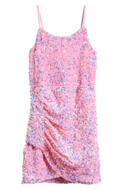 Zunie Kids' Ruched Sequin Velvet Party Dress In Pink