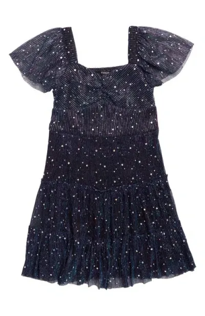 Zunie Kids' Sequin Plissé Tiered Dress In Black Multi