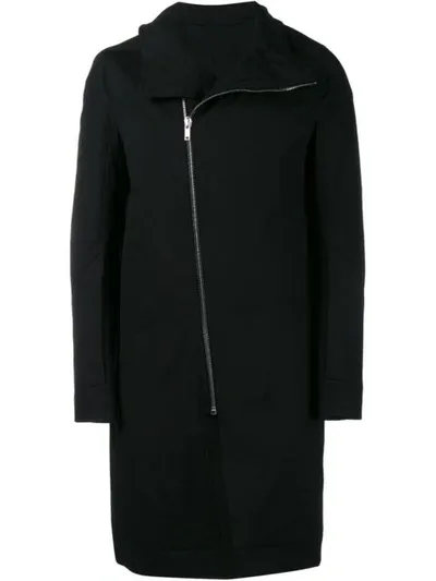 Rick Owens Off-center Zip Fastening Coat In Black