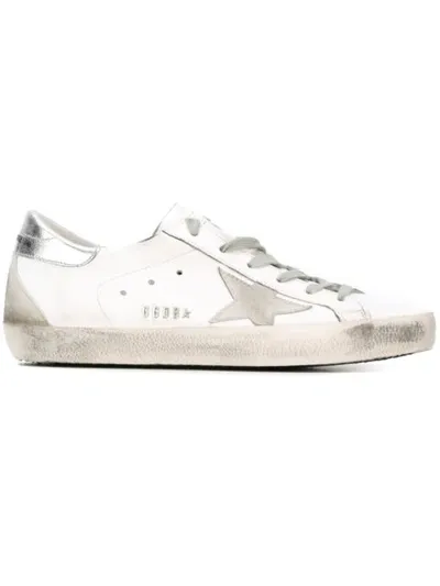 Golden Goose Superstar Distressed Metallic Leather And Suede Sneakers In White