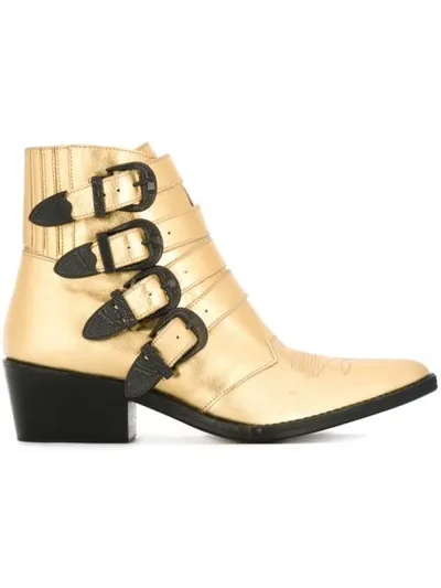 Toga 50mm Metallic Leather Boots W/ Buckles In Gold