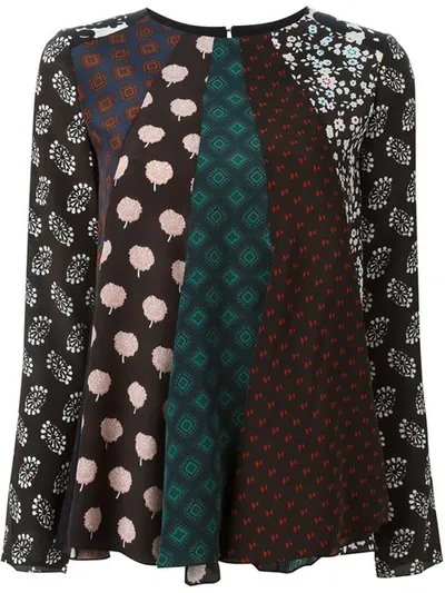 Lanvin Mix Patchwork Print Silk Top In Vert Angla