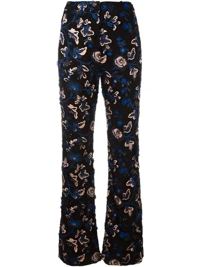 Self-portrait Floral-embellished Wide-leg Tulle Trousers In Black