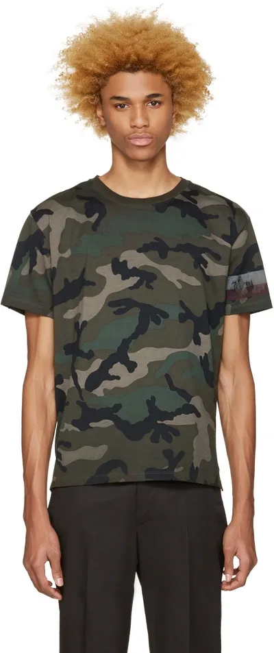 Valentino Green Authentic Camo T-shirt In Green Camo