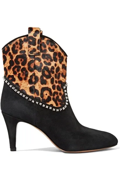 Marc Jacobs Georgia Studded Leopard-print Calf Hair And Suede Boots In Black/leopard