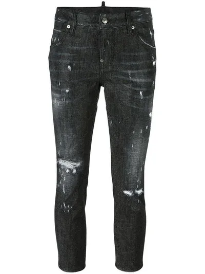 Dsquared2 Cool Girl Cropped Microstudded Jeans In Black