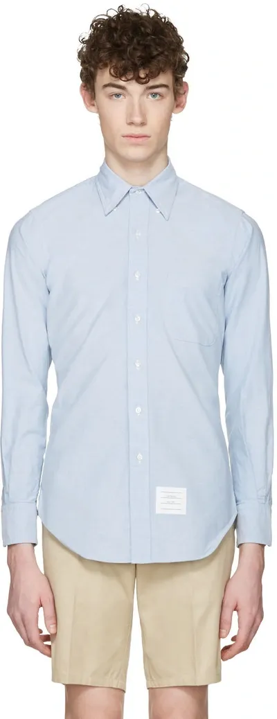 Thom Browne Extra Trim Fit Oxford Shirt With Grosgrain Trim In Blue