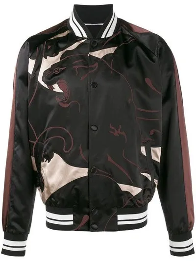 Valentino Panther Satin Souvenir Jacket In Black