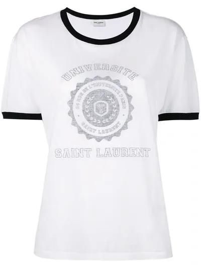 Saint Laurent 'university' T-shirt In Bianco Nero