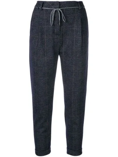 Eleventy Cropped Check Trousers In Blue