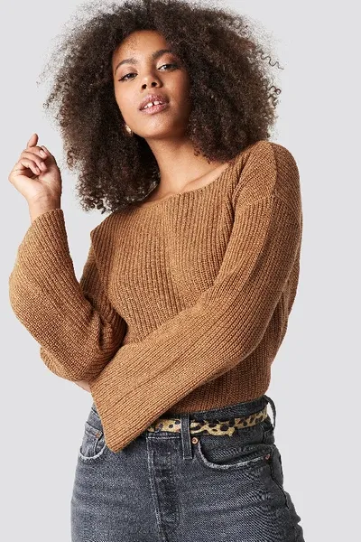 Na-kd Cropped Long Sleeve Knitted Sweater - Brown In Tan