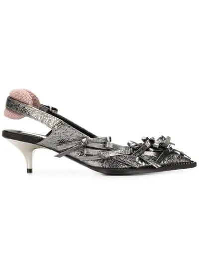 N°21 Volcano Multi-bow Metallic Leather Slingback Pumps In Grey