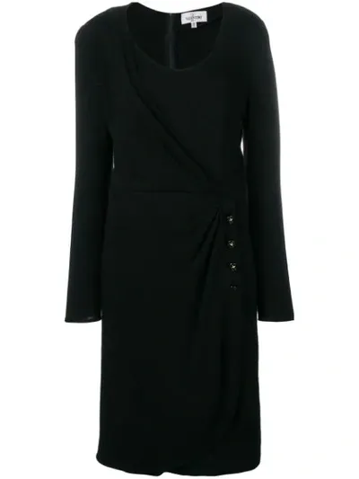 Pre-owned Valentino 1980s Buttoned Wrap Detail Dress In Black