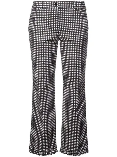 Michael Kors Gingham Ruffle-hem Trousers In White