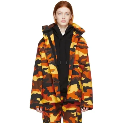 Off-white Oversized Camouflage-print Cotton Jacket In Orange