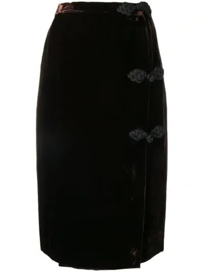 Pre-owned Valentino 1980's Velvet Pencil Skirt In Brown