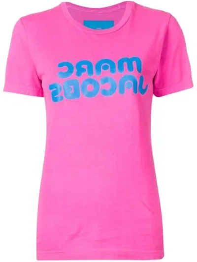 Marc Jacobs Fluorescent Logo Print Tee In Pink