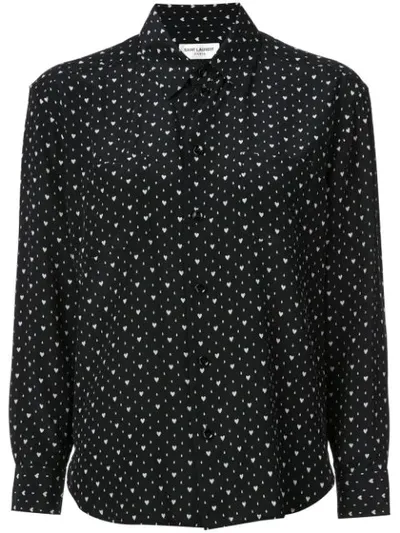 Saint Laurent Heart Print Shirt In Black