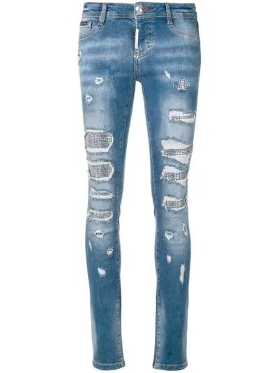 Philipp Plein Embellished Skinny Jeans In Blue