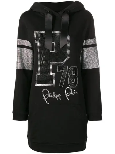 Philipp Plein P78 Hooded Sweatshirt Dress In Black