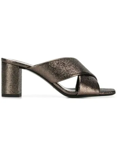 Saint Laurent Lou Lou 95 Gunmetal Leather Mules