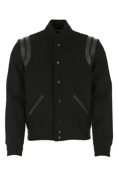 Saint Laurent Black Wool Teddy Bomber Jacket In Noir