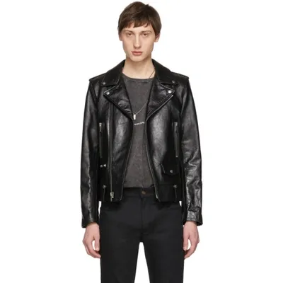 Saint Laurent Black Leather Stars Classic Moto Jacket